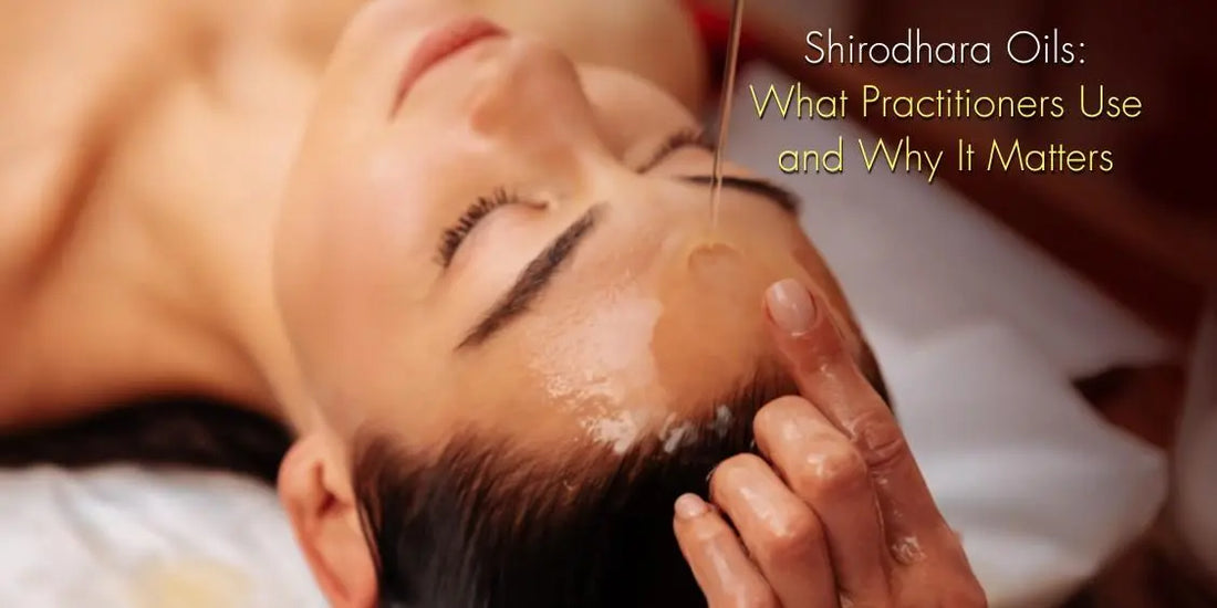 Shirodhara oils being poured in head as a traditional Ayurvedic therapy session